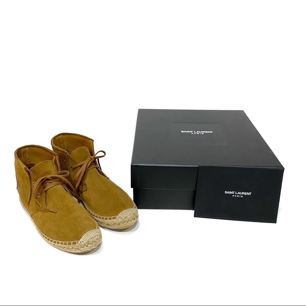 SAINT LAURENT Fringe Tan Suede Espadrille Sneakers